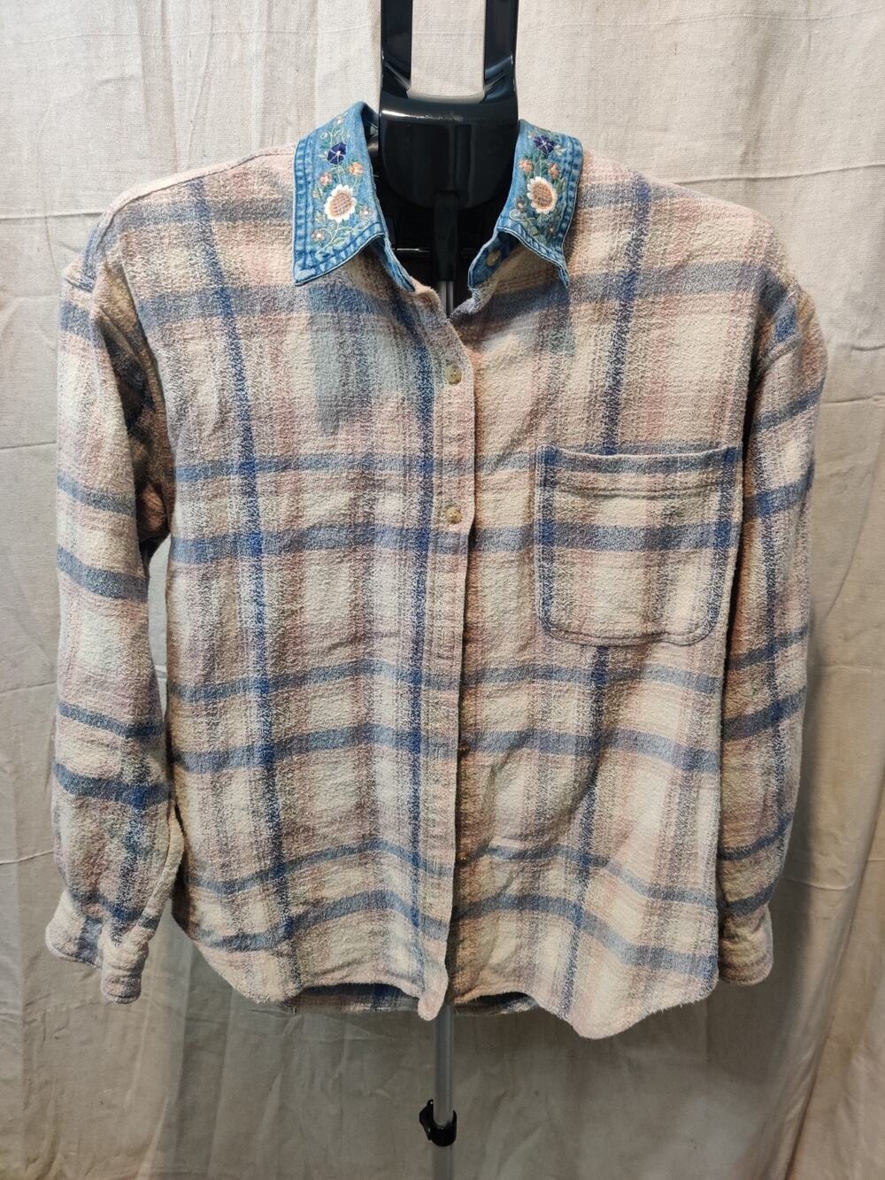 Vintage National Outfitters Jacket Women's Size M 100% Cotton Plaid Embroidered